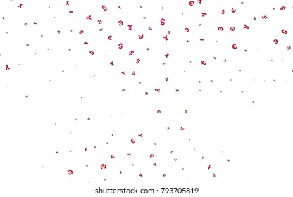 Dark Pink vector background with Euro, Dollar, Yen. Abstract illustration with colored financial digital symbols. The pattern can be used as ads, poster, banner for payments.