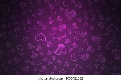 Dark Pink vector background with hearts. Hearts on blurred abstract background with colorful gradient. Beautiful design for your business advert of anniversary.