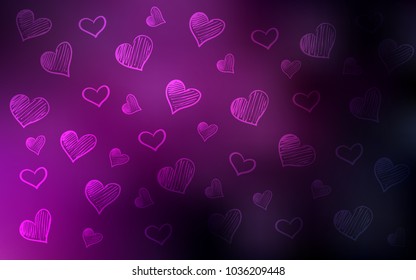 Dark Pink vector background with hearts. Beautiful colored illustration with hearts in celebration style. Design for ad, poster, banner of Valentine Day.