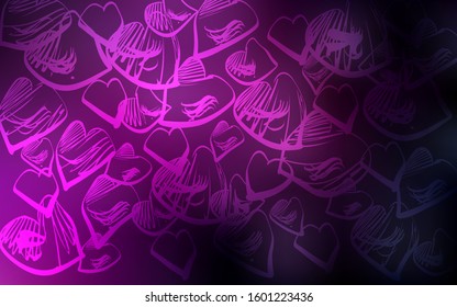 Dark Pink vector background with hearts. Beautiful colored illustration with hearts in celebration style. Design for ad, poster, banner of Valentine Day.