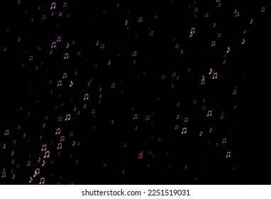 Dunkelrosa Vektorhintergrund mit Musiksymbolen. Leuchtende Illustration von farbigen Farbverlauf-Musiknoten. Muster für Webseiten von Musikern.