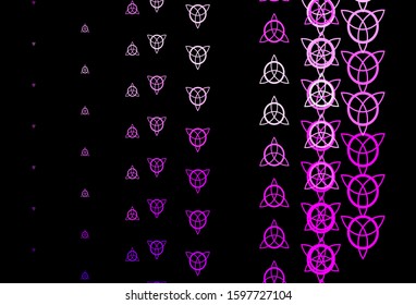 Dark Pink vector background with occult symbols. Illustration with magical signs of spiritual power. Best design halloween events.