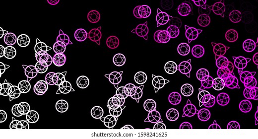 Dark Pink vector background with occult symbols. Colorful mystic symbols with a gradient in ancient style. Simple base for your occult design.