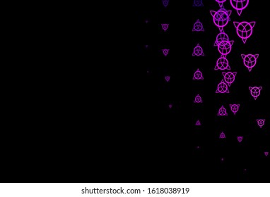Dark Pink vector background with occult symbols. Colorful vintage illustration with gradient alchemy shapes. Simple base for your occult design.