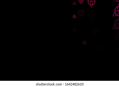 Dark Pink vector background with occult symbols. Illustration with magical signs of spiritual power. Best design halloween events.