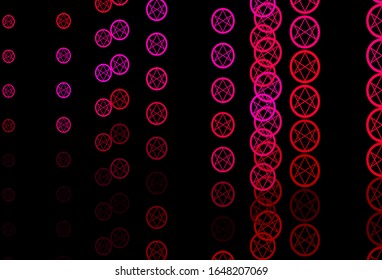 Dark Pink vector background with occult symbols. Colorful mystic symbols with a gradient in ancient style. Simple base for your occult design.