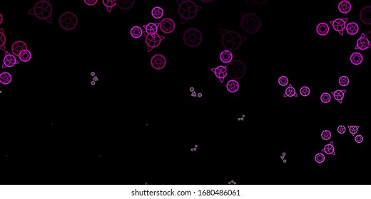 Dark Pink vector background with occult symbols. Colorful vintage illustration with gradient alchemy shapes. Best design halloween events.