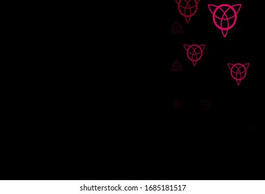 Dark Pink vector background with occult symbols. Colorful vintage illustration with gradient alchemy shapes. Background for esoteric, mystic designs.