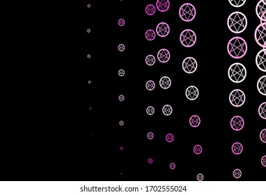 Dark Pink vector background with occult symbols. Colorful mystic symbols with a gradient in ancient style. Background for esoteric, mystic designs.