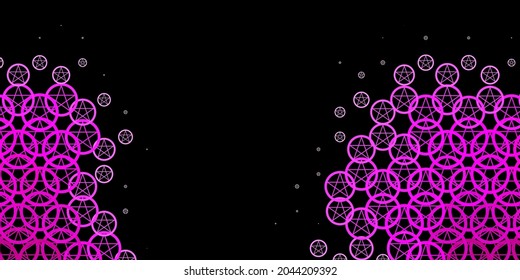 Dark Pink vector background with occult symbols. Colorful vintage illustration with gradient alchemy shapes. Best design halloween events.