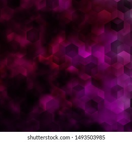 Dark Pink vector background with set of hexagons. Glitter abstract illustration in hexagonal style. Design for your business advert.