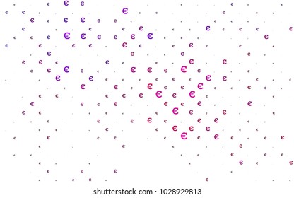Dark Pink vector background with signs of Euro. Modern abstract illustration with symbols of digital money. The pattern can be used as ads, poster, banner for payments.