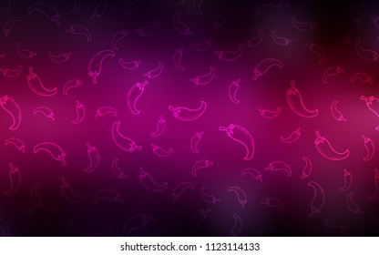 Dark Pink vector background with spicy peppers. Beautiful colored illustration with peppers in doodle style. Template for meal cooking in kitchen.