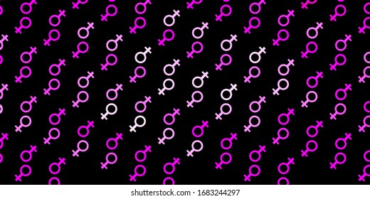 Fondo vector oscuro rosado con símbolos femeninos. Ilustración abstracta con una representación del poder de la mujer. Mejor diseño para mostrar el poder de las mujeres.