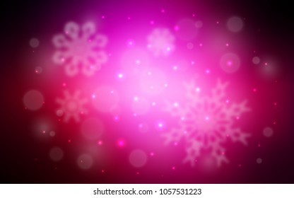 Dark Pink vector background with xmas snowflakes. Blurred decorative design in xmas style with snow. The template can be used as a new year background.