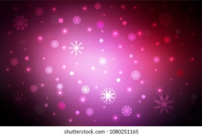 Dark Pink vector background with xmas snowflakes. Modern geometrical abstract illustration with crystals of ice. The pattern can be used for new year leaflets.