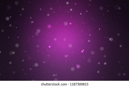Dark Pink vector background with xmas snowflakes. Snow on blurred abstract background with gradient. The pattern can be used for year new  websites.
