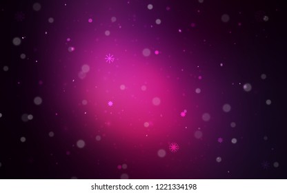 Dark Pink vector background with xmas snowflakes. Snow on blurred abstract background with gradient. The pattern can be used for year new  websites.