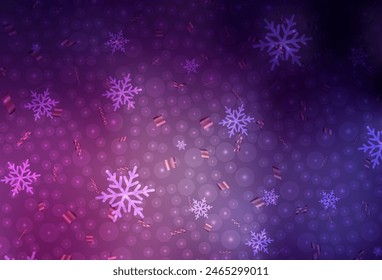 Dark Pink vector background in Xmas style. Abstract illustration with Xmas balls and snowflakes. Smart design for promotion of university.