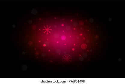 Dark Pink vector background with xmas snowflakes. Snow on blurred abstract background with gradient. New year design for your business advert.