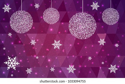 Dark Pink vector christmas polygon background. Low poly Illustration consisting of triangles with snowflakes. Texture, seamless background of New Year celebration.
