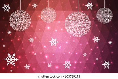 Dark pink vector christmas polygon background. Low poly Illustration consisting of triangles with snowflakes. Texture background of New Year celebration.