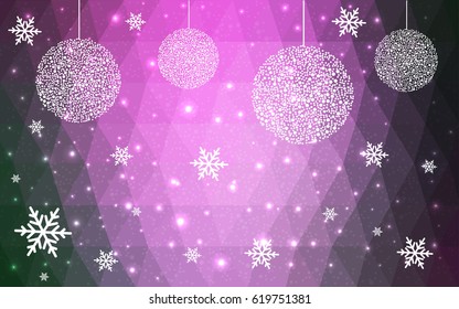 Dark Pink vector christmas polygon background. Low poly Illustration consisting of triangles with snowflakes. Texture background of New Year celebration.