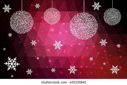Dark Pink vector christmas polygon background. Low poly Illustration consisting of triangles with snowflakes. Texture, seamless background of New Year celebration.