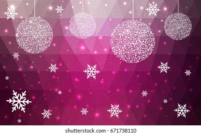 Dark Pink vector christmas polygon background. Low poly Illustration consisting of triangles with snowflakes. Texture, seamless background of New Year celebration.