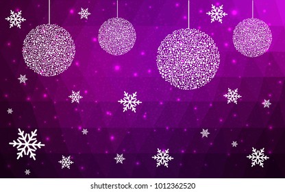 Dark Pink vector christmas postcard low polygon background. Illustration consisting of triangles. Abstract triangular polygonal origami or crystal design of New Year celebration.
