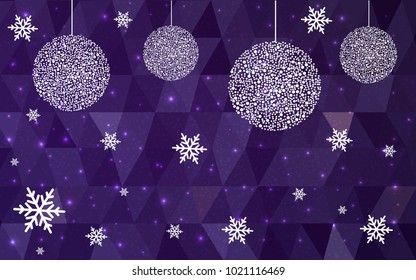 Dark Pink vector christmas postcard low polygon background. Illustration consisting of triangles. Abstract triangular polygonal origami or crystal design of New Year celebration.