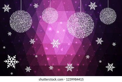 Dark Pink vector christmas postcard low polygon background. Illustration consisting of triangles. Abstract triangular polygonal origami or crystal design of New Year celebration.