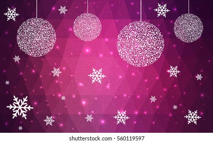 Dark pink vector christmas postcard low polygon background. Illustration consisting of triangles. Abstract triangular polygonal origami or crystal design of New Year celebration.