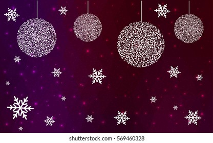 Dark pink vector christmas postcard low polygon background. Illustration consisting of triangles. Abstract triangular polygonal origami or crystal design of New Year celebration.