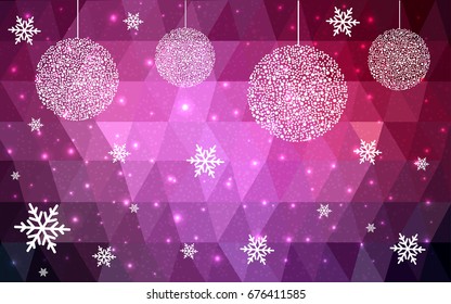 Dark Pink vector christmas postcard low polygon background. Illustration consisting of triangles. Abstract triangular polygonal origami or crystal design of New Year celebration.