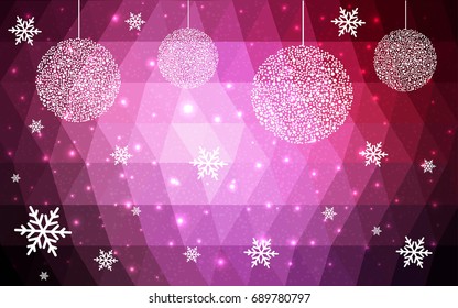 Dark Pink vector christmas postcard low polygon background. Illustration consisting of triangles. Abstract triangular polygonal origami or crystal design of New Year celebration.