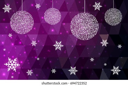 Dark Pink vector christmas postcard low polygon background. Illustration consisting of triangles. Abstract triangular polygonal origami or crystal design of New Year celebration.
