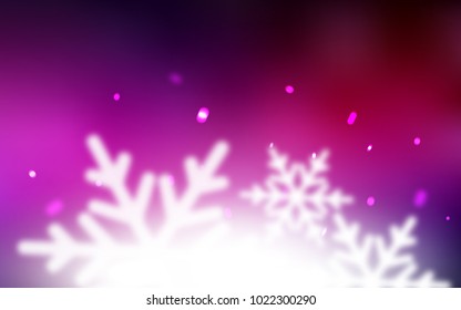 Dark Pink vector cover with beautiful snowflakes. Blurred decorative design in xmas style with snow. New year design for your ad, poster, banner.