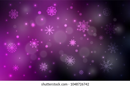 Dark Pink vector cover with beautiful snowflakes. Decorative shining illustration with snow on abstract template. The template can be used as a new year background.