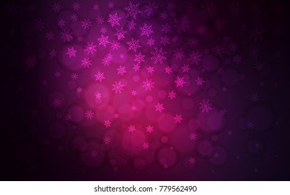 Dark Pink vector cover with beautiful snowflakes. Snow on blurred abstract background with gradient. New year design for your business advert.