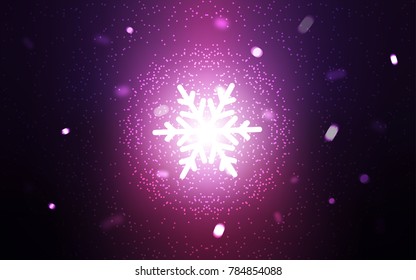 Dark Pink vector cover with beautiful snowflakes. Modern geometrical abstract illustration with crystals of ice. New year design for your ad, poster, banner.