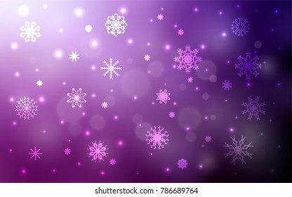Dark Pink vector cover with beautiful snowflakes. Modern geometrical abstract illustration with crystals of ice. The pattern can be used for year new  websites.