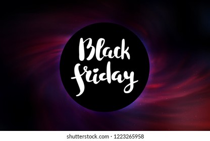 Dark Pink vector cover with a black hole, nebula. Colorful illustration of a black hole on a starry backdrop. Pattern for posters, banners of sales.