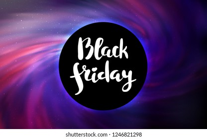 Dark Pink vector cover with a black hole, nebula. Illustration with colorful milky way stars and a black hole. Backdrop for super sales on Black Friday.