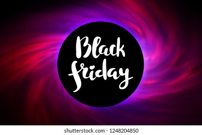 Dark Pink vector cover with a black hole, nebula. Illustration with colorful milky way stars and a black hole. Black Friday design for ads, commercials.