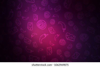 Dark Pink vector cover with cuisine gourmet. Decorative shining illustration with food on abstract template. Pattern for ads of breakfast, lunch, dinner.