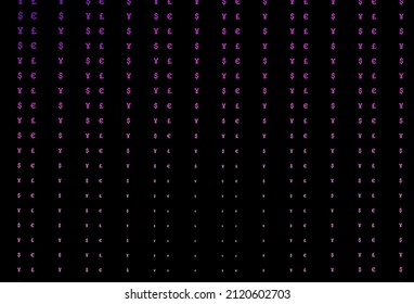 Cobertura vectorial rosa oscuro con EUR, USD, GBP, JPY. Diseño desenfocado con símbolos de dólar, USD, ee.uu. Mejor diseño para tu anuncio, afiche, banner de dinero.