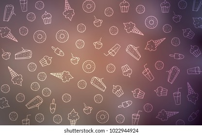 Dark Pink vector cover with set of confections. Confections on blurred abstract background with colorful gradient. Design for ad, poster, banner of cafes or restaurants.