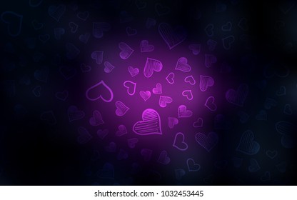 Dark Pink vector cover with Shining hearts. Glitter abstract illustration with colorful hearts in romantic style. Pattern can be used for valentine's ad, booklets.