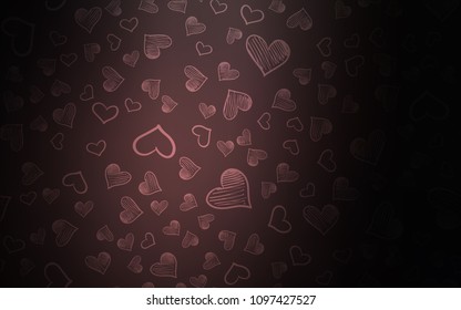 Dark Pink vector cover with Shining hearts. Glitter abstract illustration with colorful hearts in romantic style. Pattern for carnival, festival romantic leaflets.